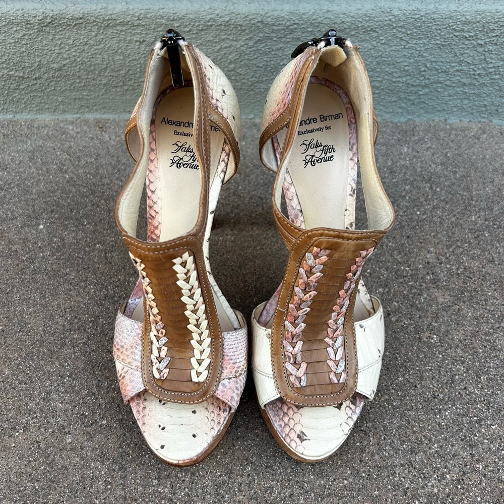 $695~ALEXANDRE BIRMAN~Snakeskin Python T-Strap Pe… - image 3